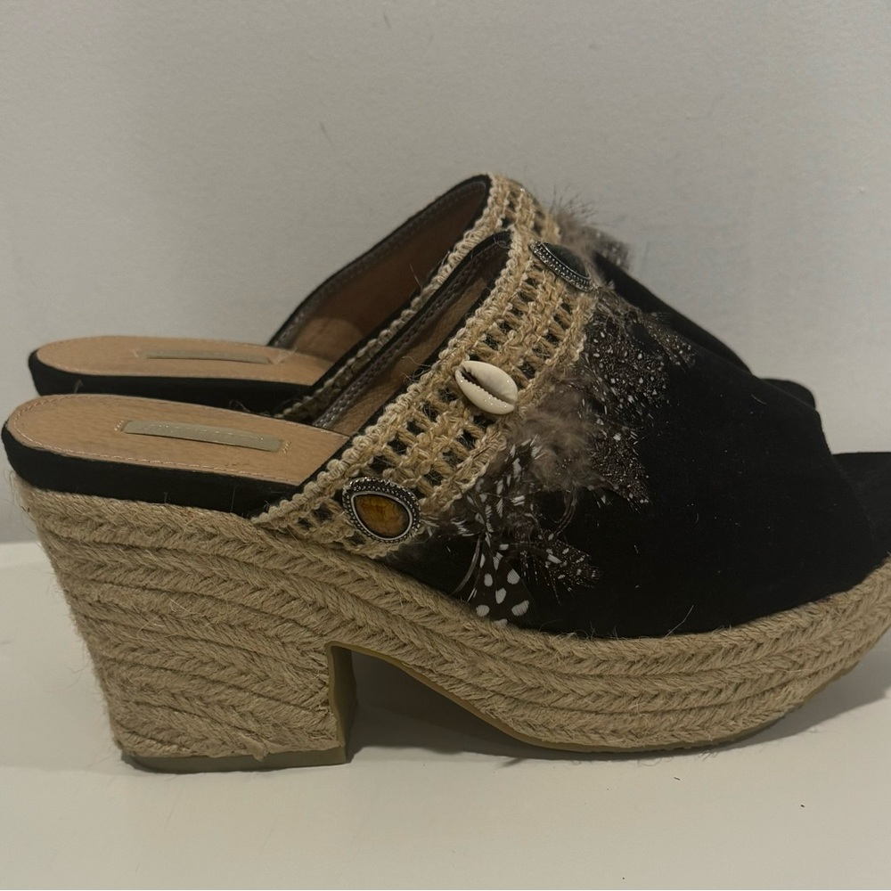 2/$20 Buonarotti Espadrille Mules with feathers, beads, and shells. - Picture 7 of 11